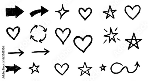Hand drawn arrow and heart doodle collection for creative design projects