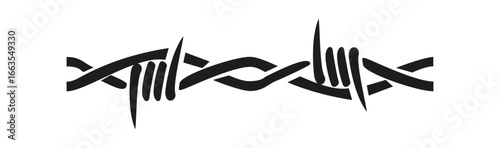 Decorative barbed wire design element for graphic design projects needing a rustic or edgy touch, with a strong, minimalist presence.