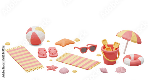 Playful summer beach objects with stripes in pastel colors