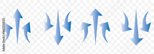 Air flow arrow. Set of blue arrow showing wind air flow. Vector set of air flow arrows. Blue air flow arrows showing wind circulation and ventilation. eps 10