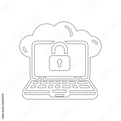 Laptop with Lock Icon Vector Black and White