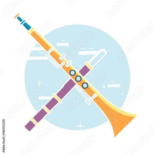 Stylized Crossed Clarinet and Oboe Wind Instruments for Music Education