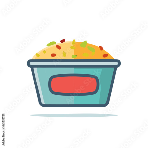 Container of Colorful Rice Pilaf in Cartoon Style Illustration