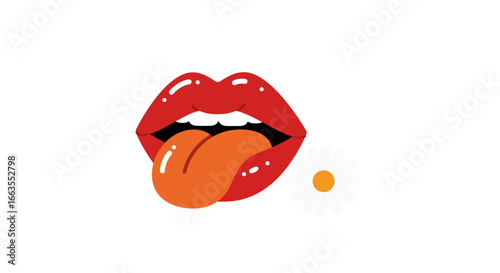 Playful pop art lips with tongue and daisy design