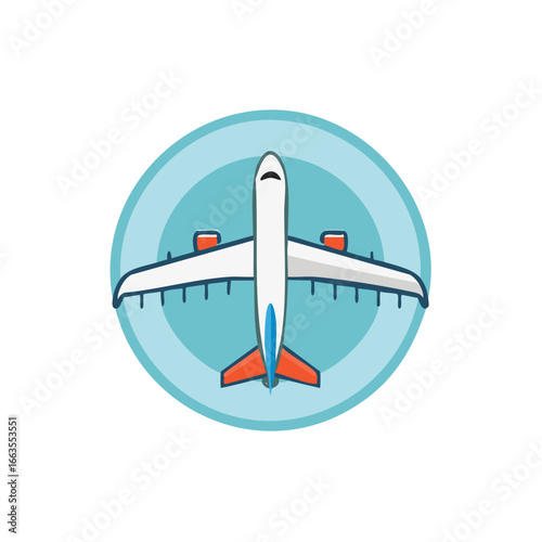 Airplane icon illustration representing travel and flight on a circular background, graphic design