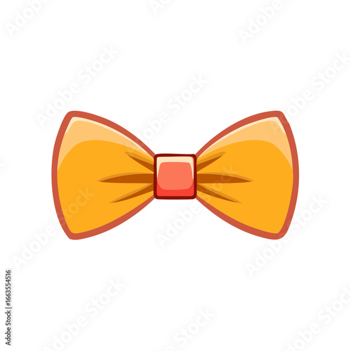 Cartoon graphic bow tie in gold color with red accent, fashionable formal style accessory