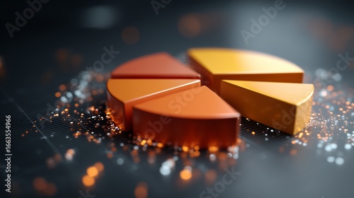 Luminous Orange Pie Chart with Glowing Segments Against Dark Background Illustrating Financial Performance Metrics and Profit Distribution Analysis for Modern Business Intelligence Applications 
