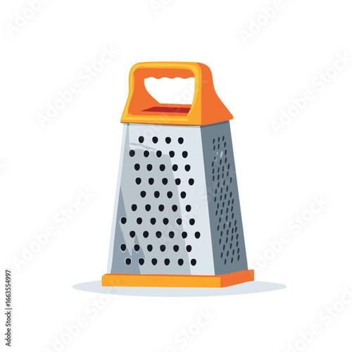 Kitchen Grater Illustration Culinary Tool Orange and Silver Four Sided Grater