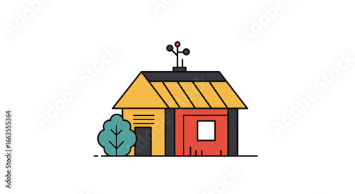 Modern flat style smart home with weather station and tree