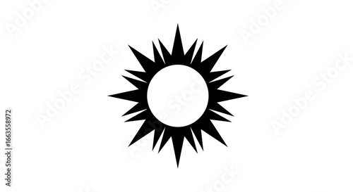Bold abstract sunburst silhouette design with central circle on white background