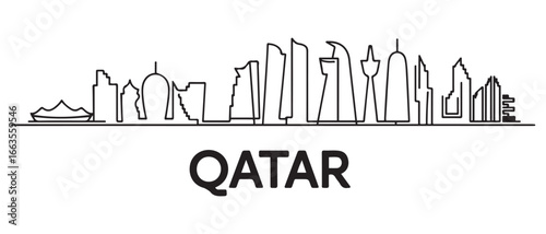 Qatar skyline, Line art illustration. The black and white silhouette of Qatar. Vector template for your design. with white background