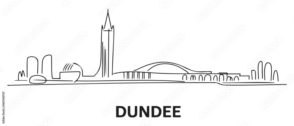 Fototapeta premium Simple sketch drawing of Dundee skyline vector illustration. Modern city in Europe in simple linear style vector design concept. One of big city in Scotland.