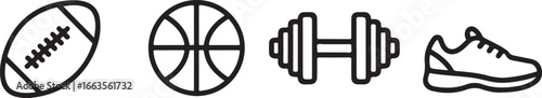 Sport and Fitness Icons Set Outline Style Vector Illustration