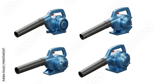 Four blue leaf blowers isolated on white