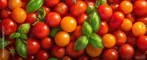 Wallpaper Mural The vibrant arrangement of fresh tomatoes and basil leaves on display. Torontodigital.ca