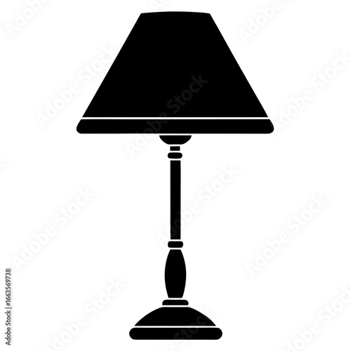 Black Silhouette of a Classic Table Lamp on White Background desk lamp lighting