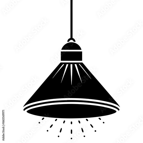 Black Silhouette of a Pendant Light with Glowing Particles lamp hanging