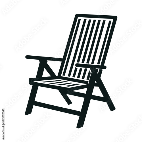 Dark Silhouette of a Folding Deck Chair with Slatted Seat and Back portable outdoor