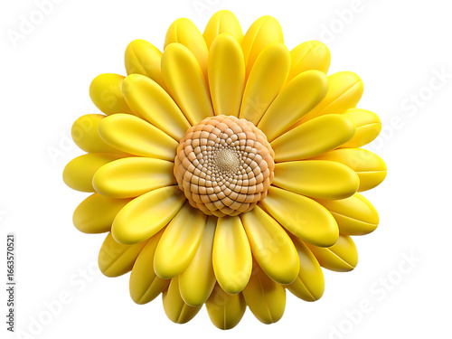 A single bright yellow daisy with a textured brown center on a black background flower bloom