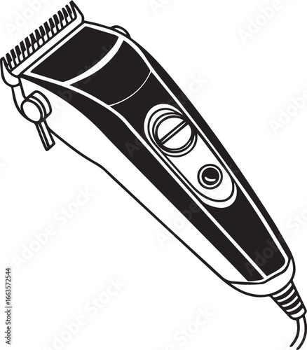 Hair Clipper Illustration A Detailed Line Drawing of a Corded Electric Hair Trimmer
