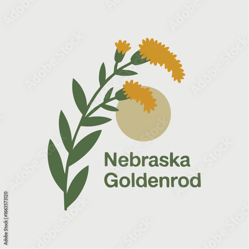 state flower; radiant minimalist Nebraska goldenrod icon celebrating prairie gold
