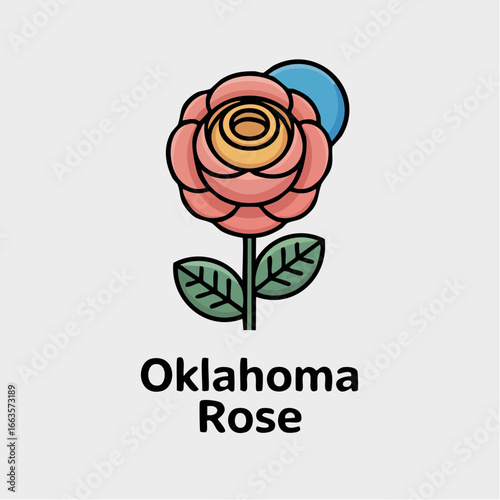 state flower; Soft minimalist Oklahoma rose icon symbolizing resilient beauty for stickers