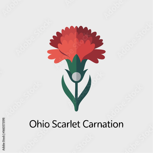 state flower; Bold minimalist Ohio scarlet carnation icon showing state pride for stickers