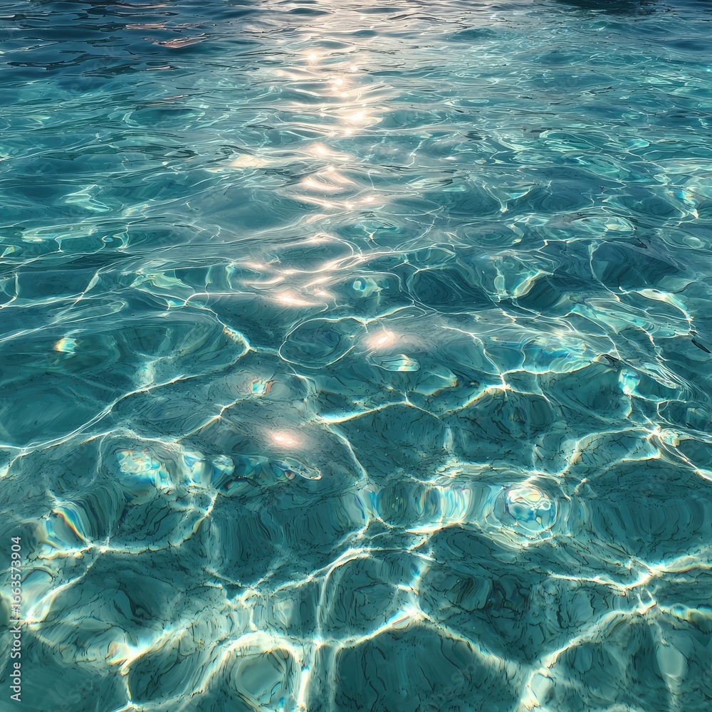 Obraz premium Turquoise water surface reflecting sunlight. Rippled, textured, and shimmering