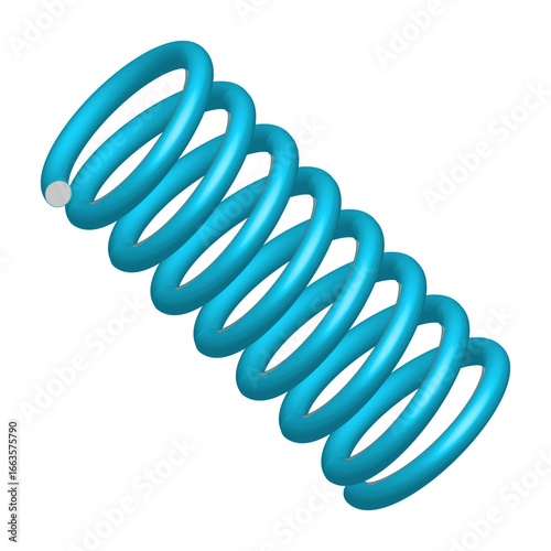 Blue spring coil. Elastic metal spiral. Mechanical detail Vector. Flexible wire object. EPS 10.