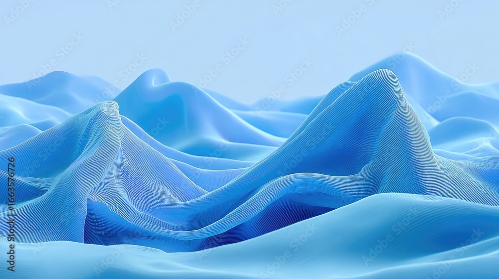 Fototapeta premium Light blue fabric draped in soft, flowing waves.