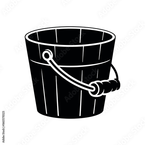Black silhouette of a wooden bucket with a metal handle pail