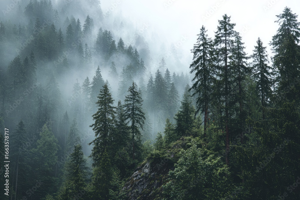 Obraz premium Misty mountain forest scene (8)
