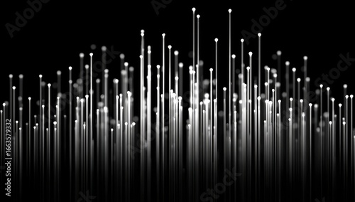 Abstract graphic of vertical white light beams on black background
