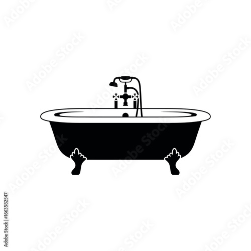 Black silhouette of a clawfoot bathtub with shower faucet bathroom
