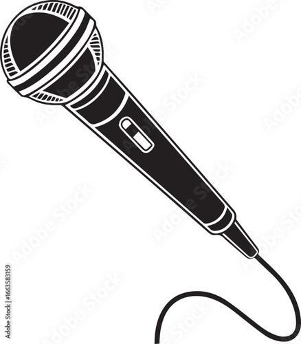 A classic wired microphone illustration, depicting an essential tool for vocal performances, studio recordings, public speaking, and engaging audio content creation