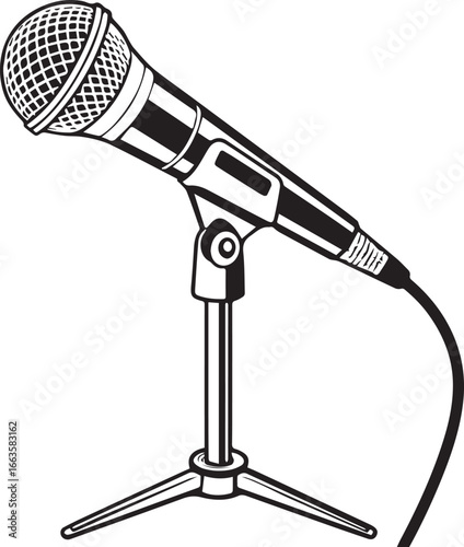 A classic wired microphone illustration, depicting an essential tool for vocal performances, studio recordings, public speaking, and engaging audio content creation