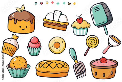 Cute Kawaii Baking and Sweets Doodle Set