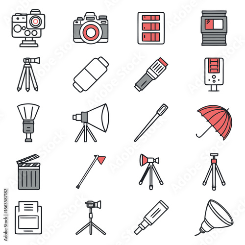 Photography & Studio Equipment Icon Set – Line Style.