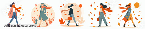 vector of a woman walking in autumn