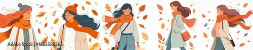 vector of a half body woman walking in autumn