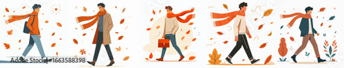 vector of a man walking in autumn