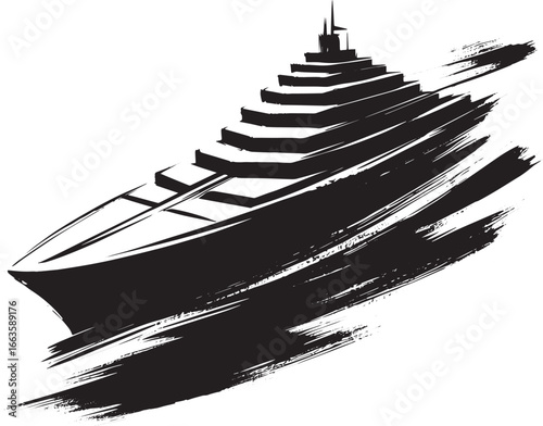 Minimalist Sumi-e Illustration of a Superyacht with brushstroke