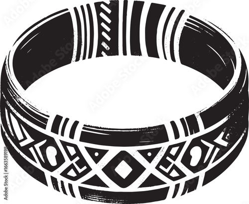 Elegant ethnic bangle icon illustration in sumi-e style with geo