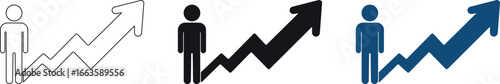 Body Mass Index Chart With Person And Growth Arrow Line and Silhouette Icon. BMI Tracking And Analysis. Health Monitoring. Editable Stroke. Isolated Vector Illustration .
