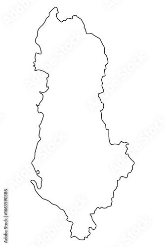 Vector map of Albania, a country in Southeast Europe. Detailed black contour, isolated on white background.
