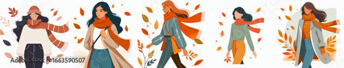 vector of half body a woman walking in autumn