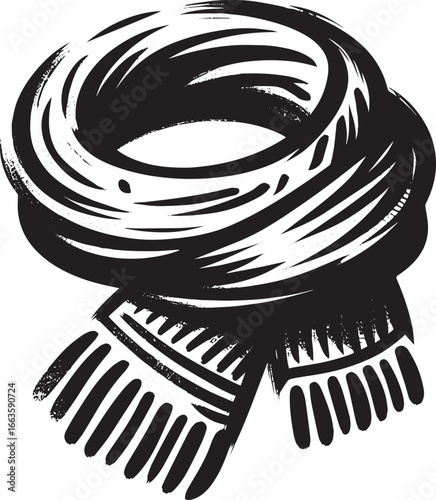 Elegant scarf icon with sumi-e brush strokes for winter fashion