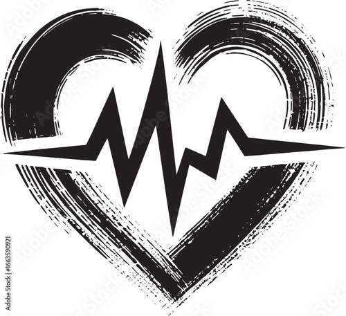 Expressive Heartbeat Illustration in Sumi-e Style a Blend of Hea