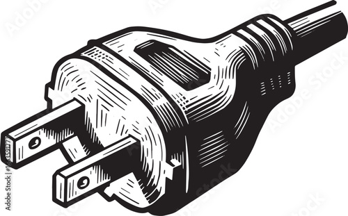 Stylized Electric Power Plug Illustration in Black and White Woo