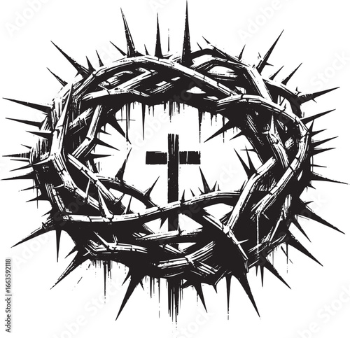 Symbolic representation of a crown of thorns with a cross symbolizing faith and sacrifice